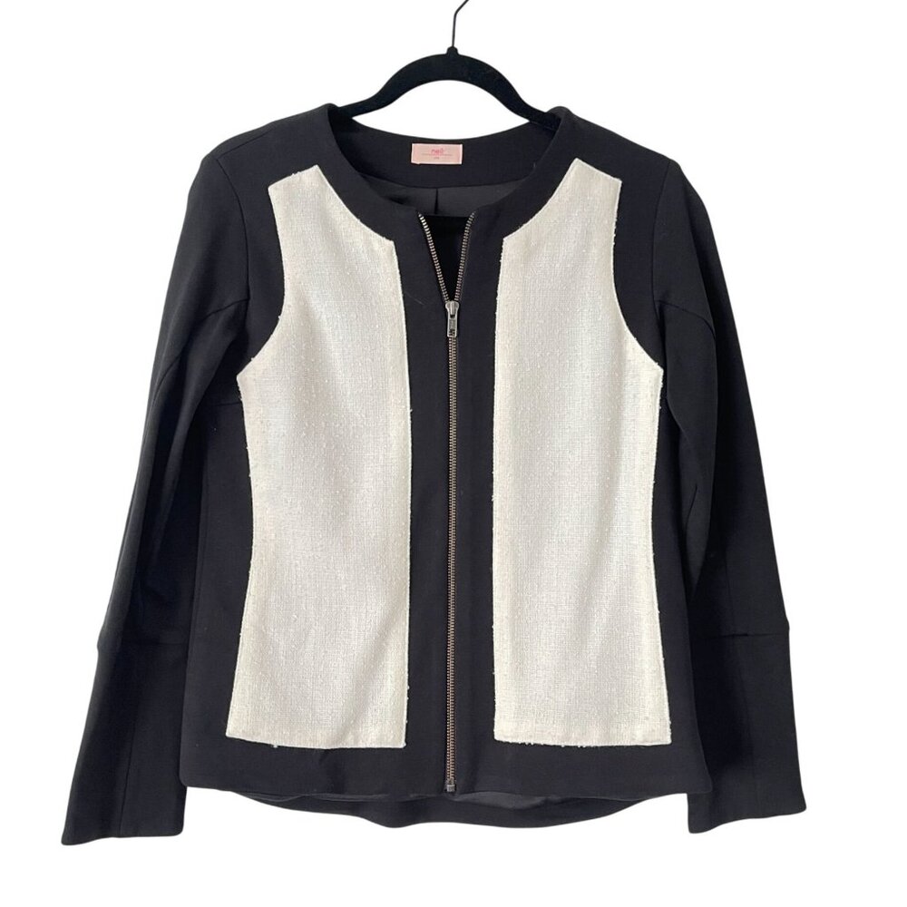 Nell Full Zip Wool Linen Blazer Jacket Size 6 Elegant Long Sleeves Modern Fit